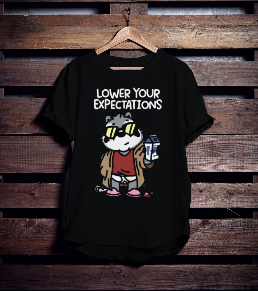 Lower Your Expectations Cool Cat Cartoon In Sunglasses With Milk T-Shirt