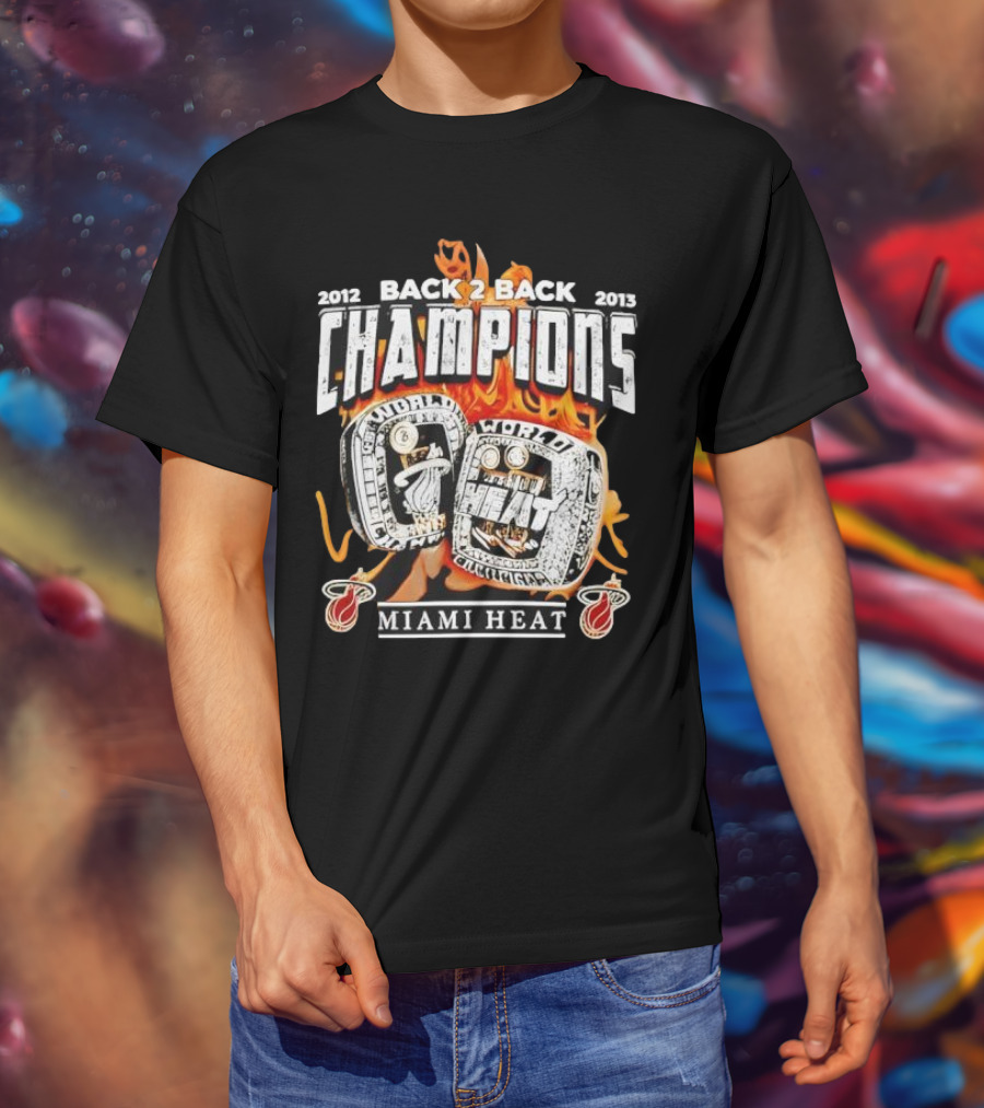 2012 2013 Back 2 Back Champions Miami Heat Rings T-Shirt