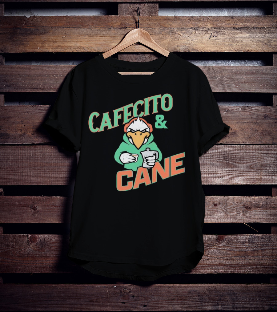 Cafecito And Cane Miami Hurricanes Mascot Holding Coffee Graphic T-Shirt