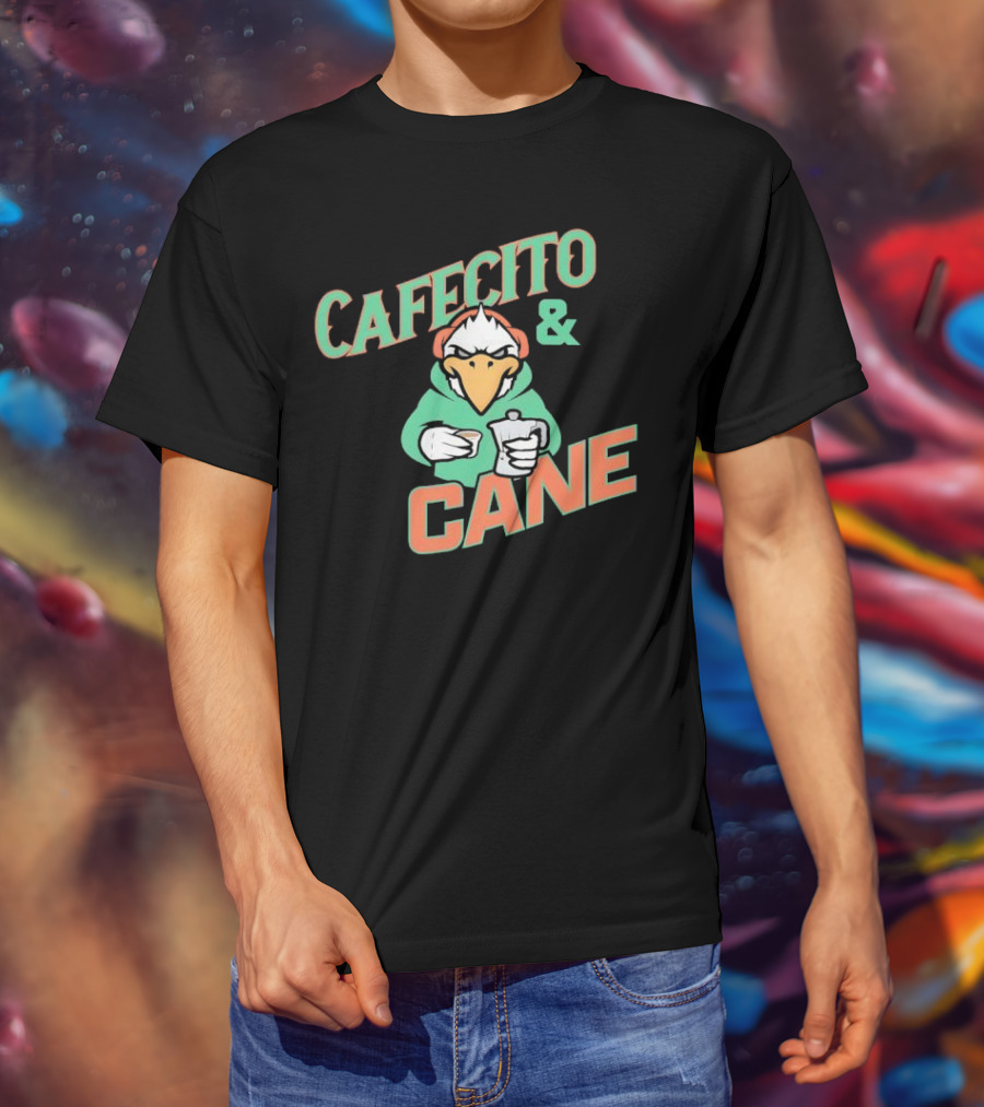 Cafecito And Cane Miami Hurricanes Mascot Holding Coffee Graphic T-Shirt