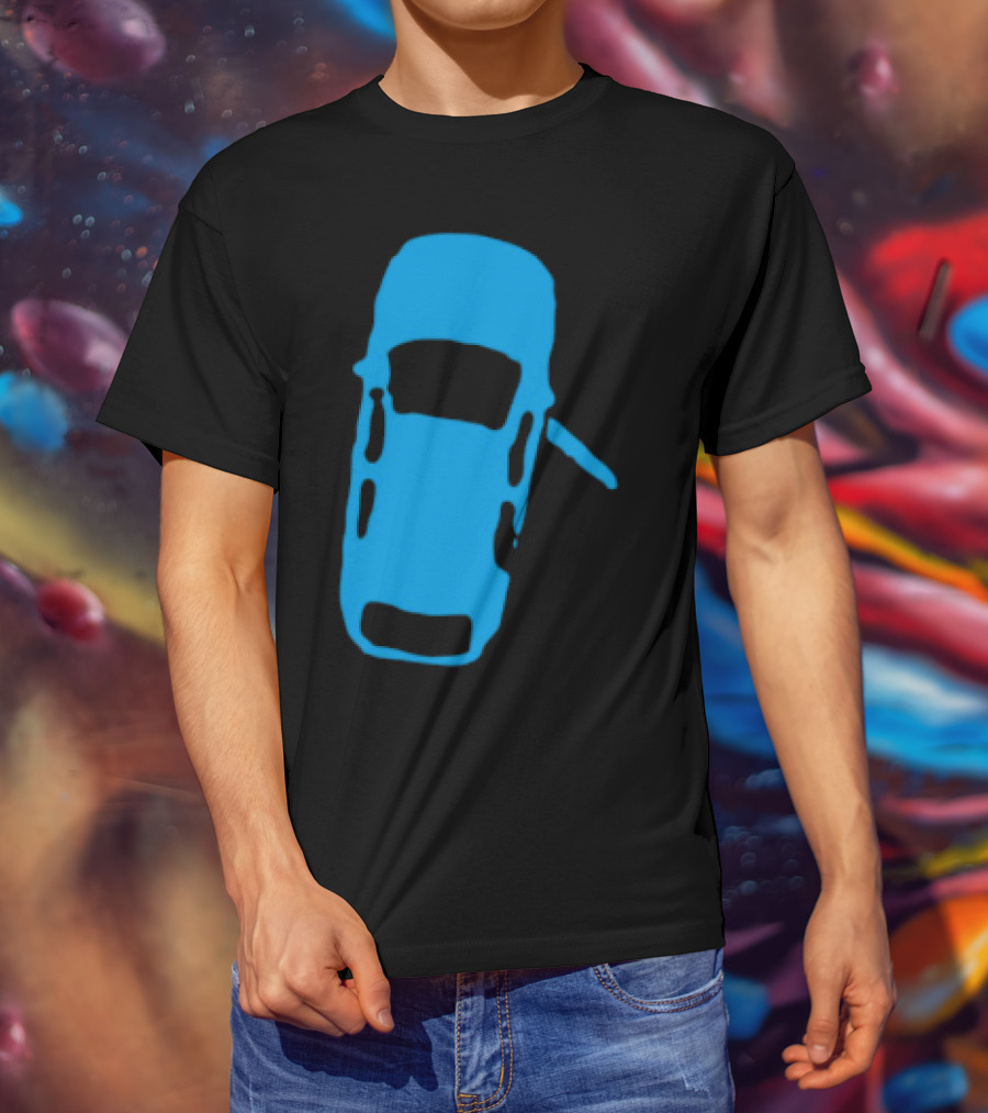 Door Ajar Blue Car Overhead Angle Vintage Style T-Shirt