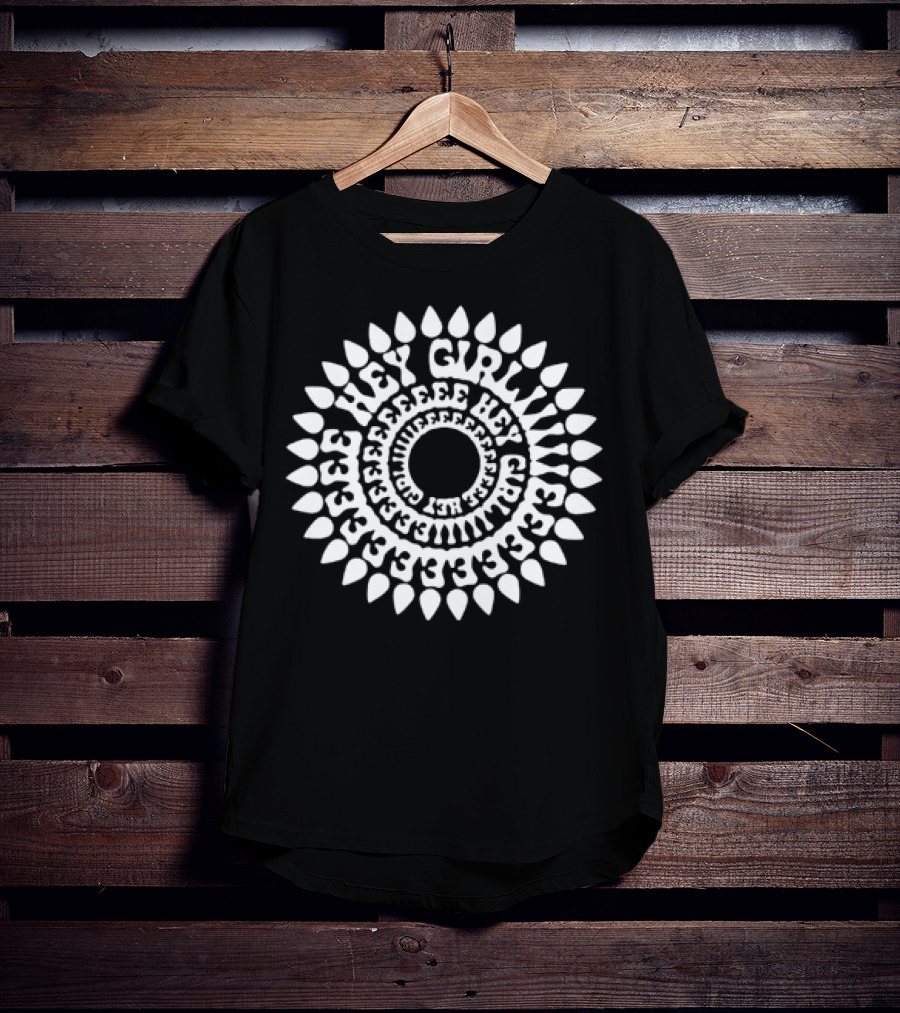 Dropout Hey Girlie Sunflower Pattern Circle Text T-Shirt