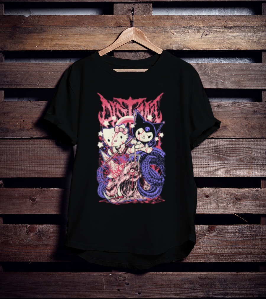 Distant Kitties New Hello Kuromi Gothic Horror Fusion T-Shirt
