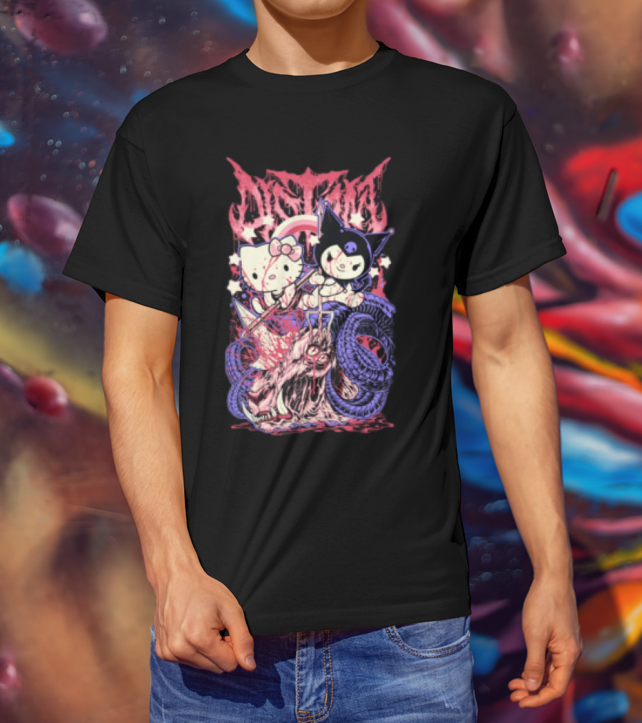 Distant Kitties New Hello Kuromi Gothic Horror Fusion T-Shirt