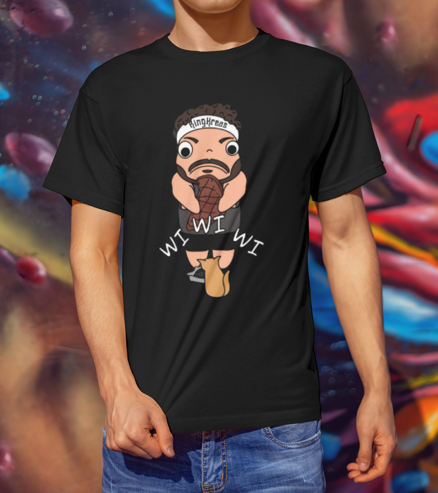 Gabrielaeros King Kreas Wi Wi Wi Funny Character With Cat T-Shirt