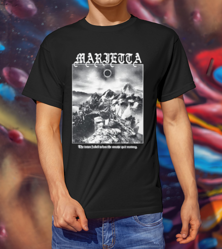Marietta The Town Faded Eclipse Over Mountains And Town T-Shirt