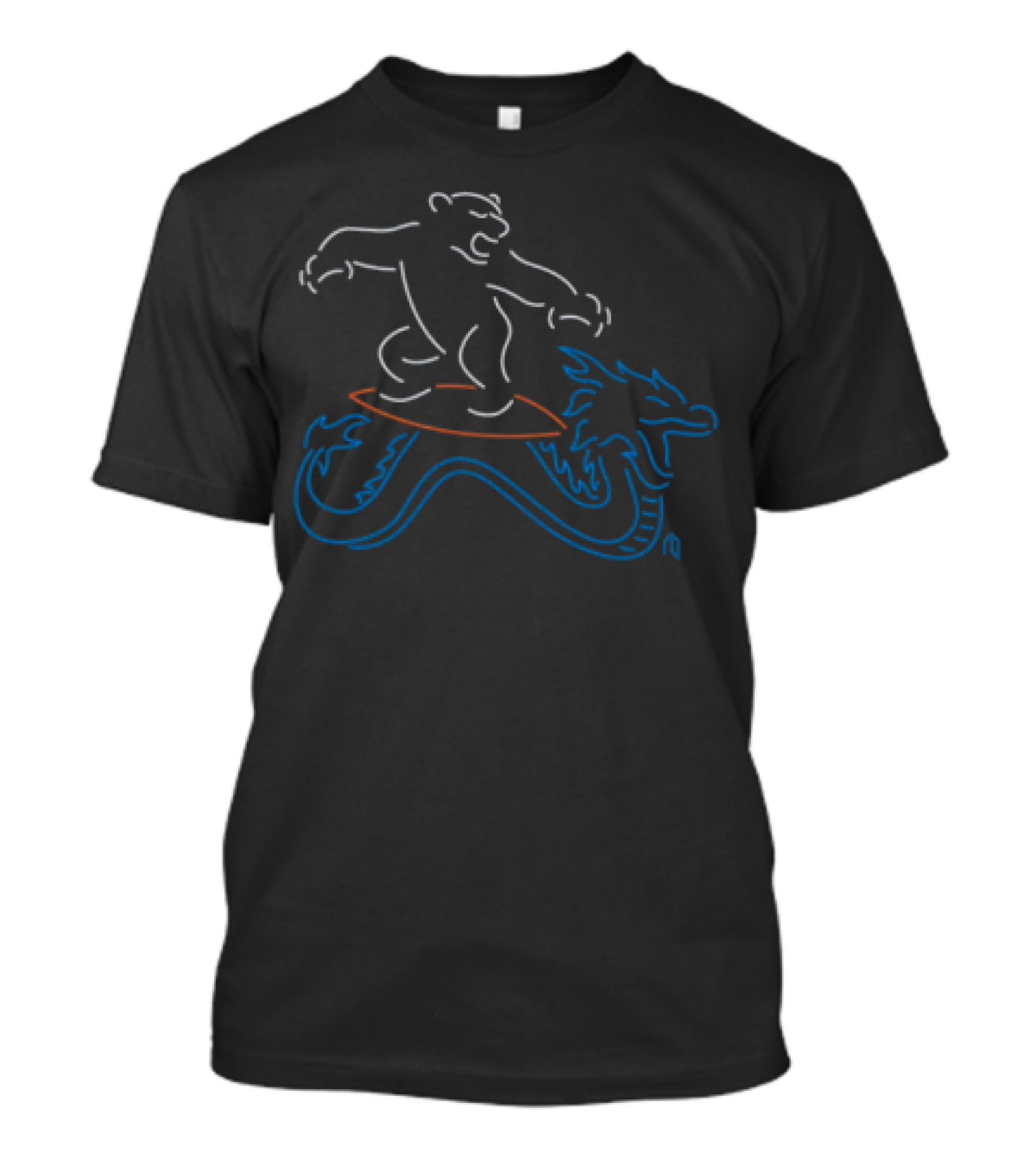 Polar Bear Surfing Neon Waves On Dragon Surfboard T-Shirt