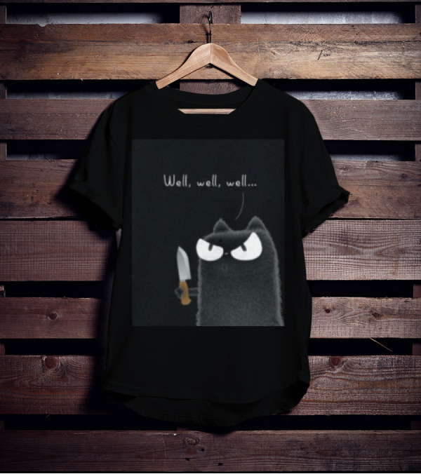 Well Well Well Black Cat With Knife Limited Purrinink T-Shirt