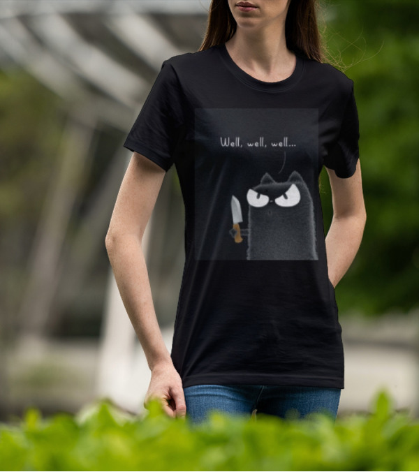 Well Well Well Black Cat With Knife Limited Purrinink T-Shirt