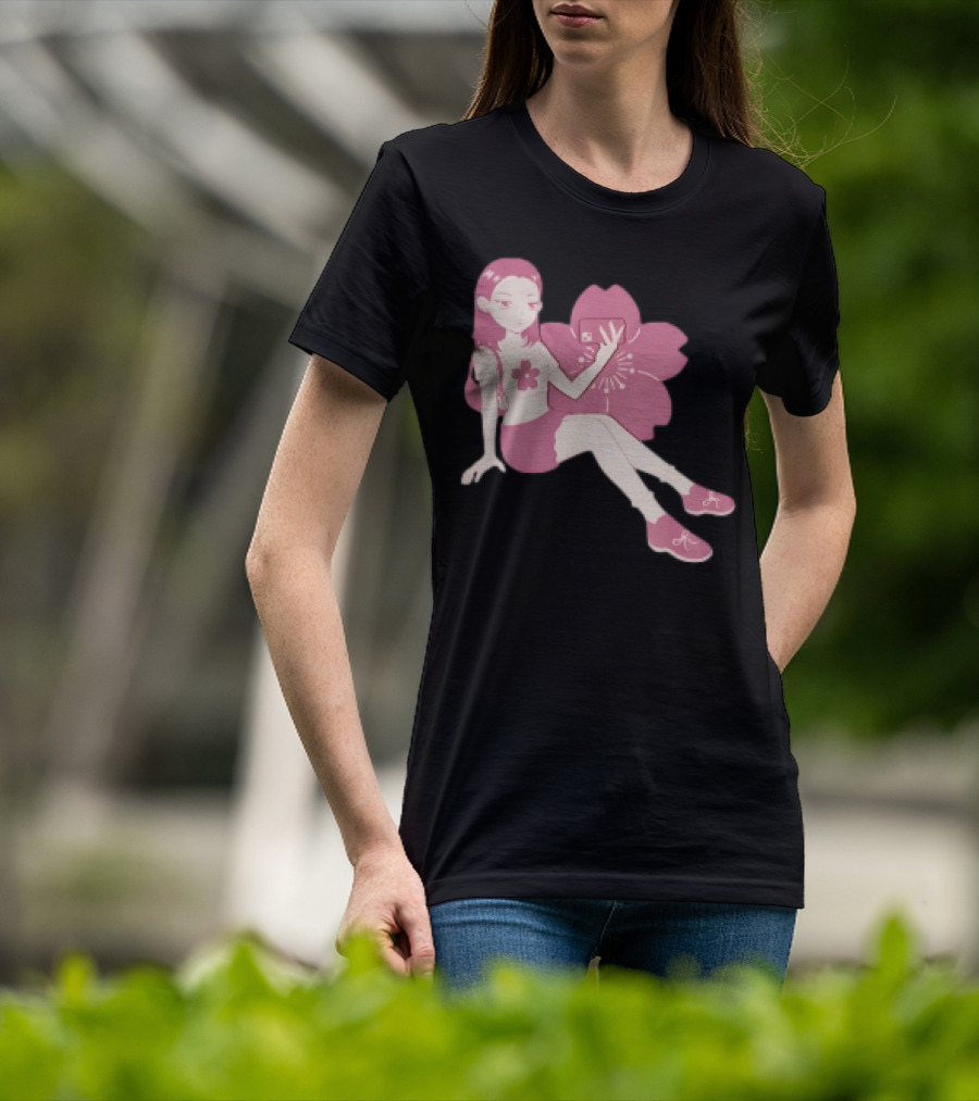Mandys Brown Anime Style Girl Sakura Blossom Pattern T-Shirt