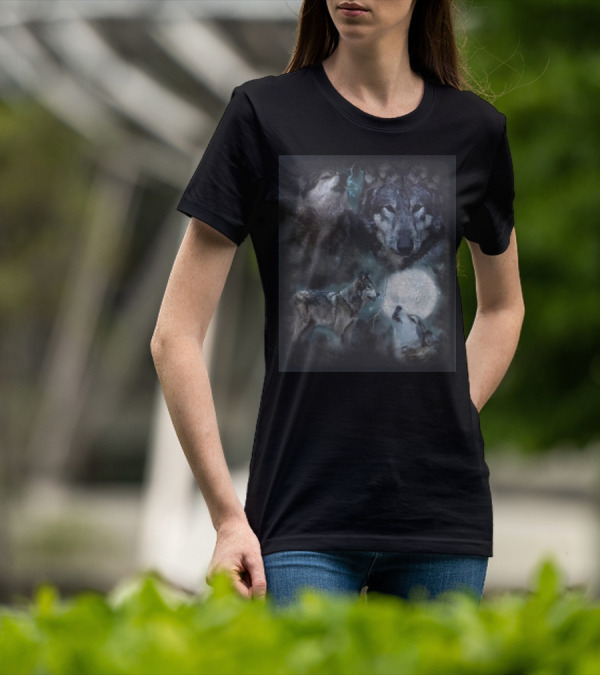 Mayahiga Wolf Acid Full Moon And Howling Wolves T-Shirt