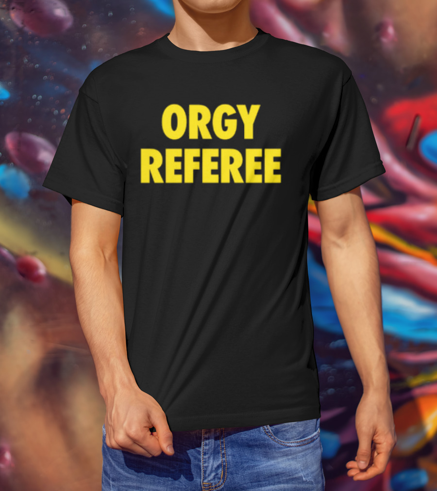 Orgy Referee Black Bold Yellow Text T-Shirt