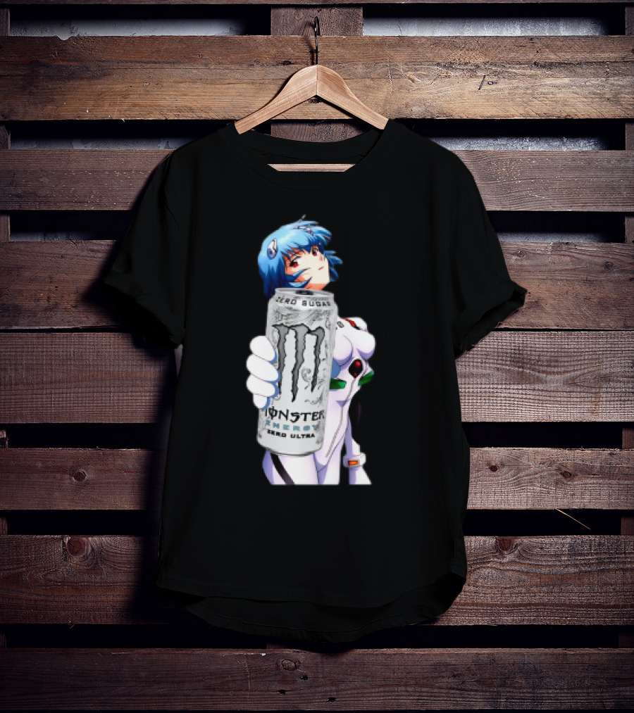 Rei Monster Energy Zero Ultra Crossover With Blue Hair Anime Character T-Shirt