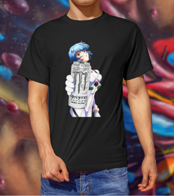 Rei Monster Energy Zero Ultra Crossover With Blue Hair Anime Character T-Shirt
