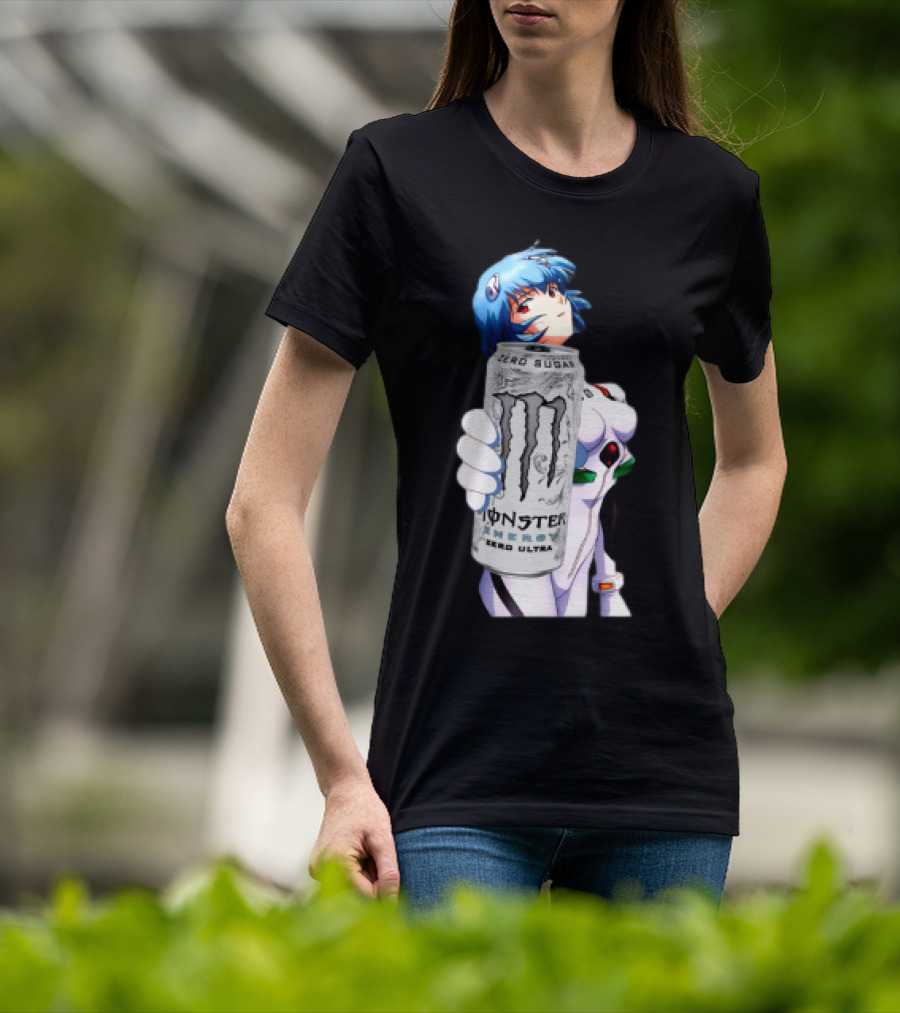 Rei Monster Energy Zero Ultra Crossover With Blue Hair Anime Character T-Shirt