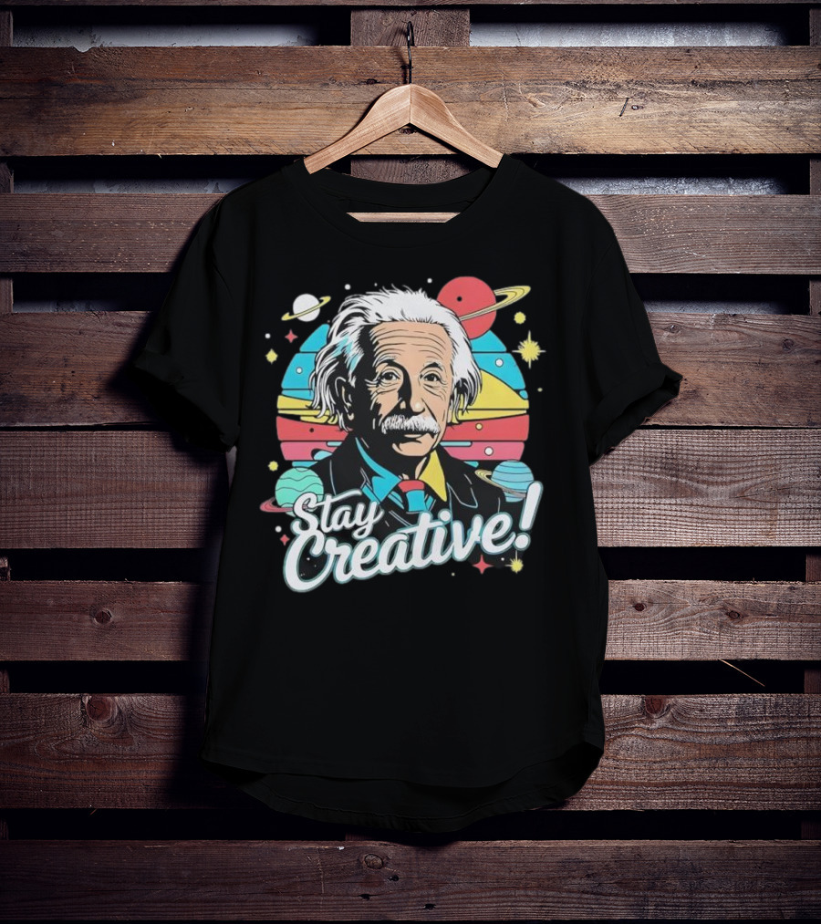 Albert Einstein Stay Creative Vintage Planets Space Theme T-Shirt