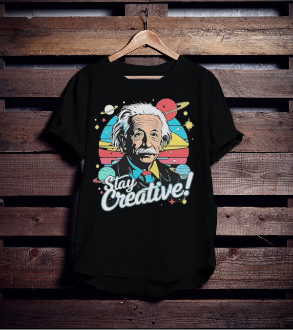 Albert Einstein Stay Creative Vintage Planets Space Theme T-Shirt