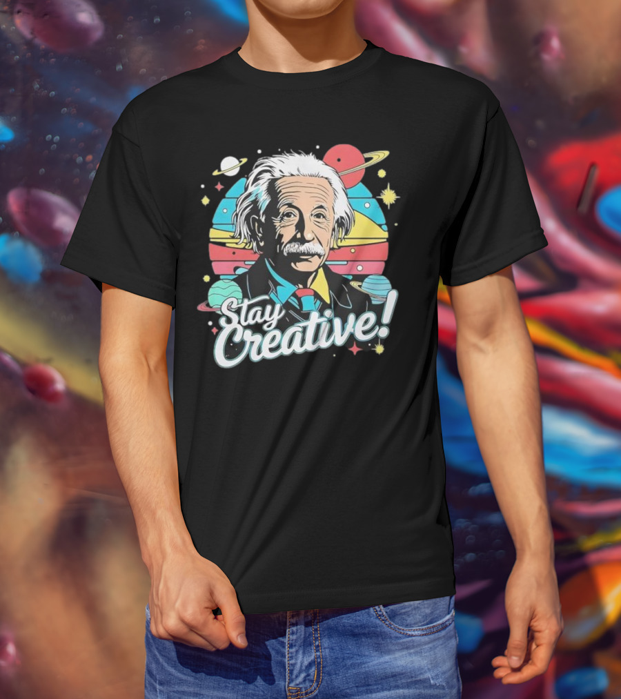 Albert Einstein Stay Creative Vintage Planets Space Theme T-Shirt