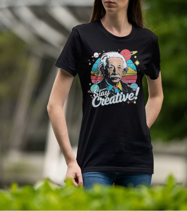 Albert Einstein Stay Creative Vintage Planets Space Theme T-Shirt