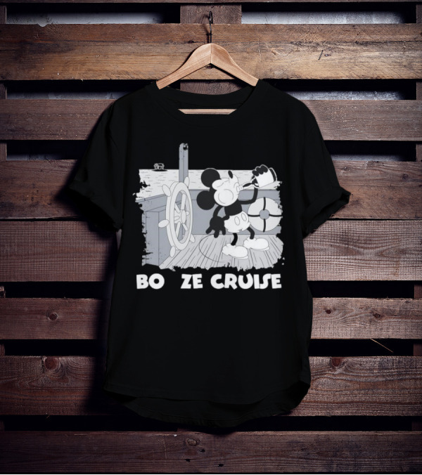 Booze Cruise Cartoon Character With On Vintage Sailing Scene T-Shirt
