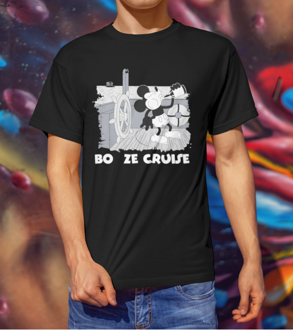 Booze Cruise Cartoon Character With On Vintage Sailing Scene T-Shirt