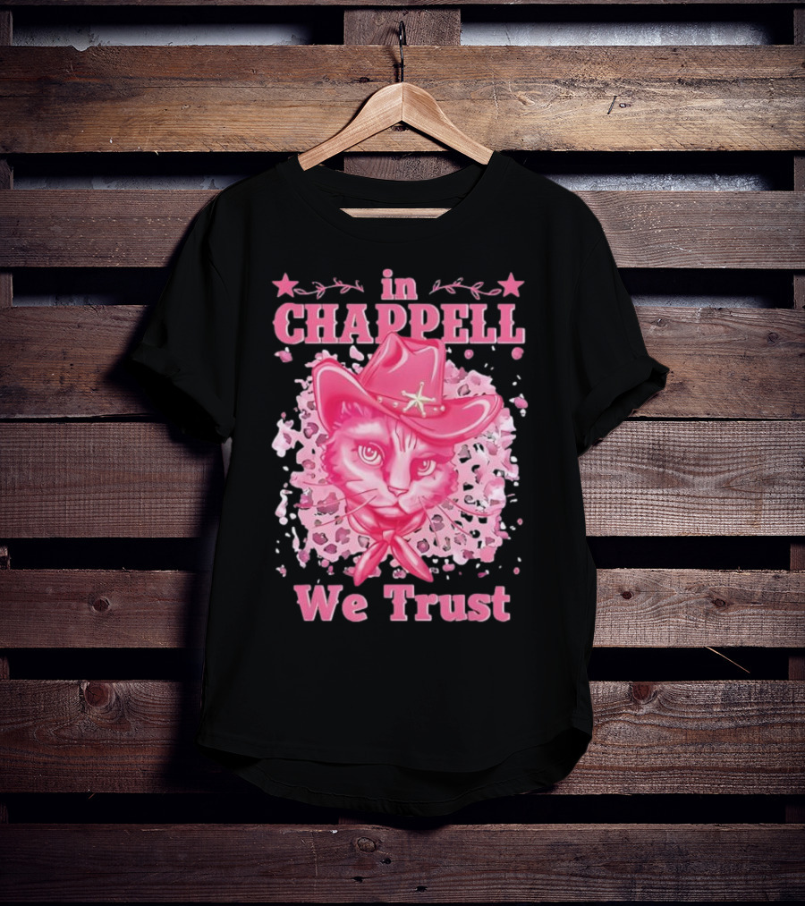 Cute Retro Cat In Chappell We Trust Cowboy Hat Pink Stars T-Shirt