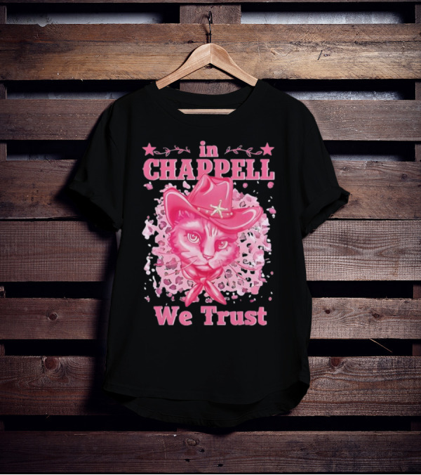 Cute Retro Cat In Chappell We Trust Cowboy Hat Pink Stars T-Shirt