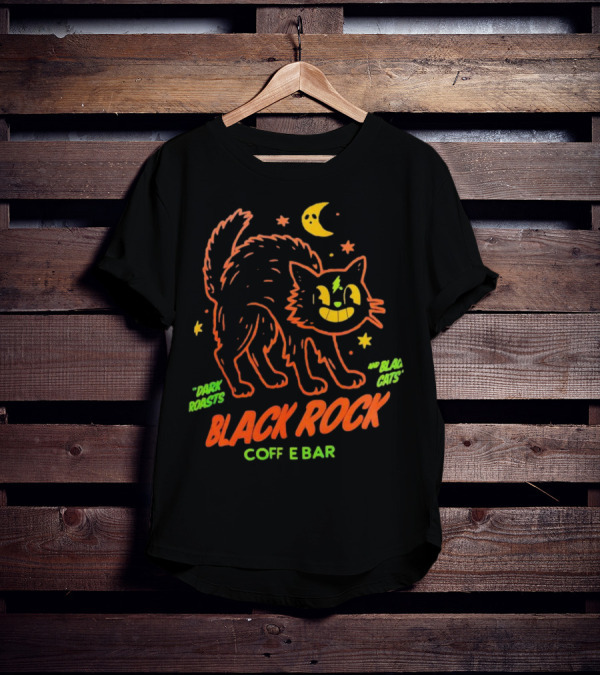 Dark Roasts Black Cats Black Rock Coffee Bar Moon And Stars T-Shirt