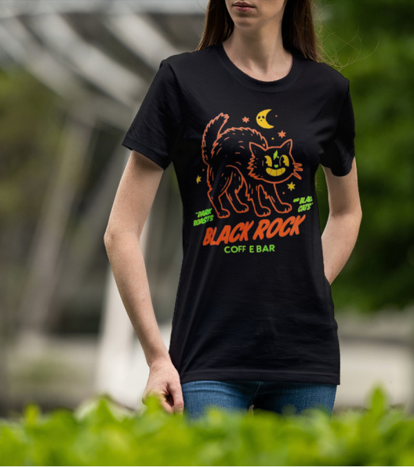 Dark Roasts Black Cats Black Rock Coffee Bar Moon And Stars T-Shirt