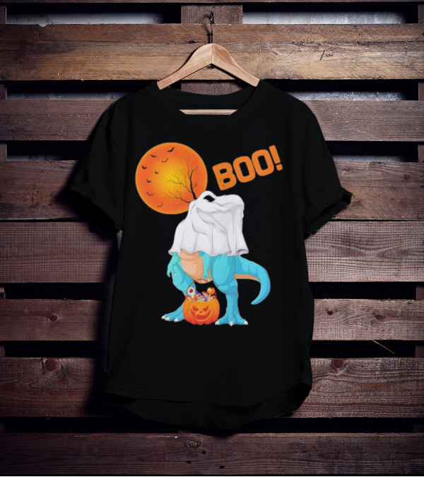 Ghost Dinosaur Rex Boo Halloween Pumpkin Boys Men T-Shirt