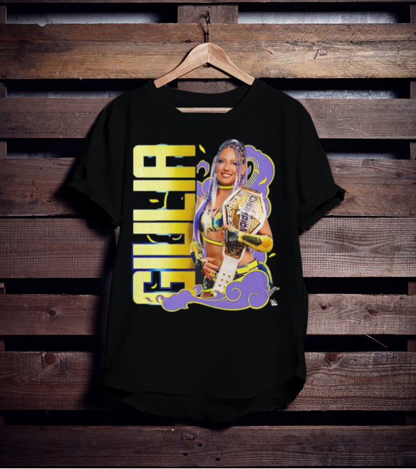 Giulia Smoke Champion Wrestling Character With Belt And Yellow Purple Accents T-Shirt