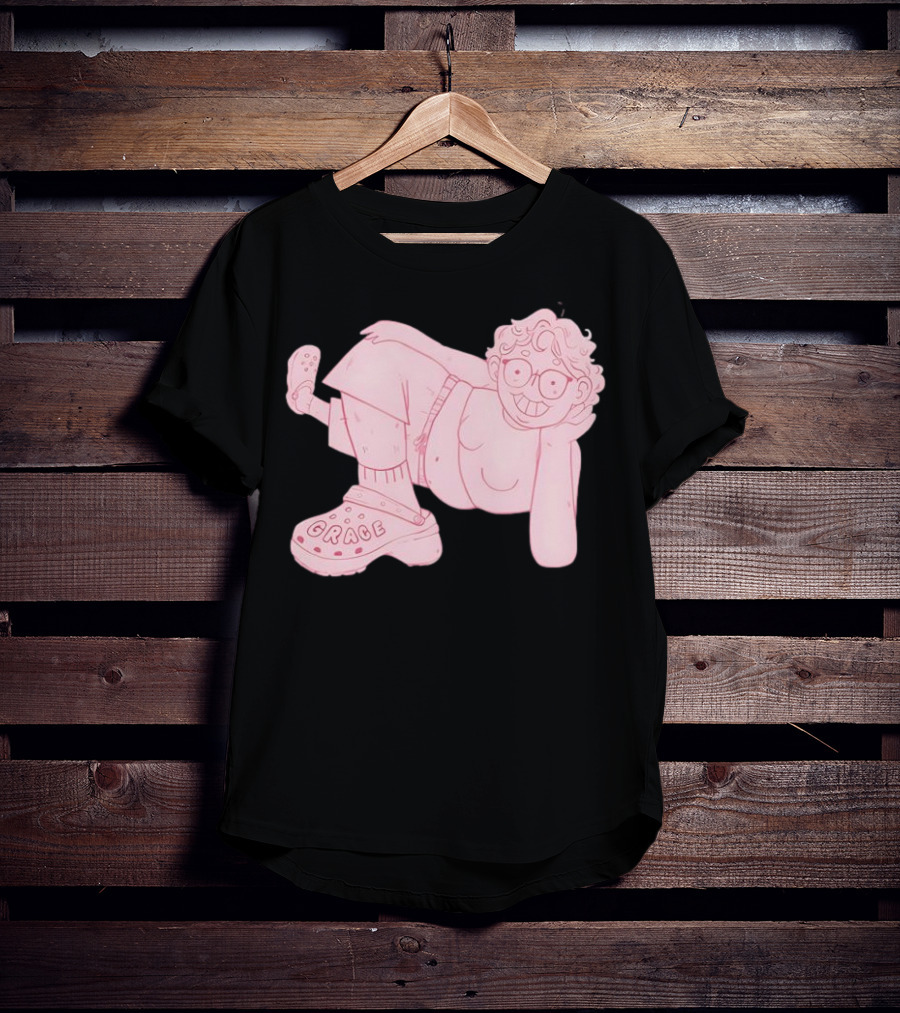 Grace Reiter Crocs Cartoon Character With Pink Outfit And Glasses T-Shirt