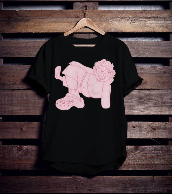 Grace Reiter Crocs Cartoon Character With Pink Outfit And Glasses T-Shirt