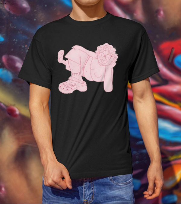 Grace Reiter Crocs Cartoon Character With Pink Outfit And Glasses T-Shirt