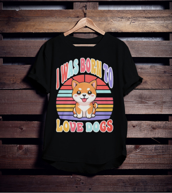 I Was Born To Love Dogs Cute Cartoon Shiba Inu Rainbow Colors T-Shirt