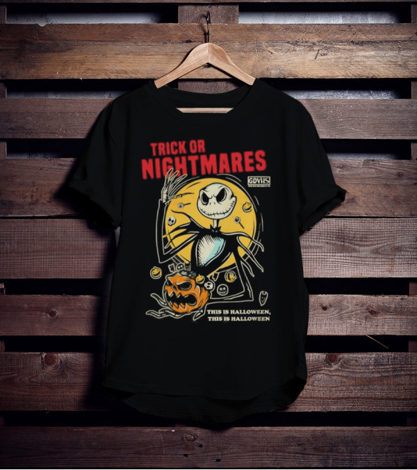 Trick Or Nightmares Jack Skellington Halloween Scary Pumpkin Horror Spooky T-Shirt