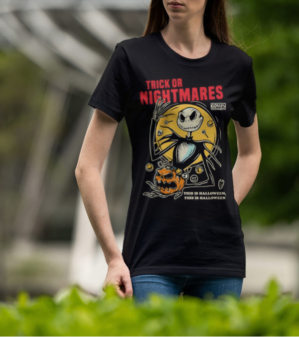 Trick Or Nightmares Jack Skellington Halloween Scary Pumpkin Horror Spooky T-Shirt