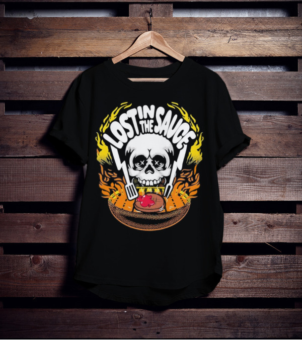 Lost In The Sauce Skull Forks Flames T-Shirt