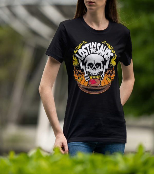 Lost In The Sauce Skull Forks Flames T-Shirt