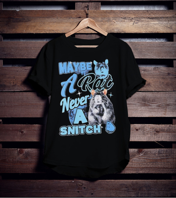 Maybe A Rat Never A Snitch Cute Cartoon Rat Art Blue Aesthetic T-Shirt