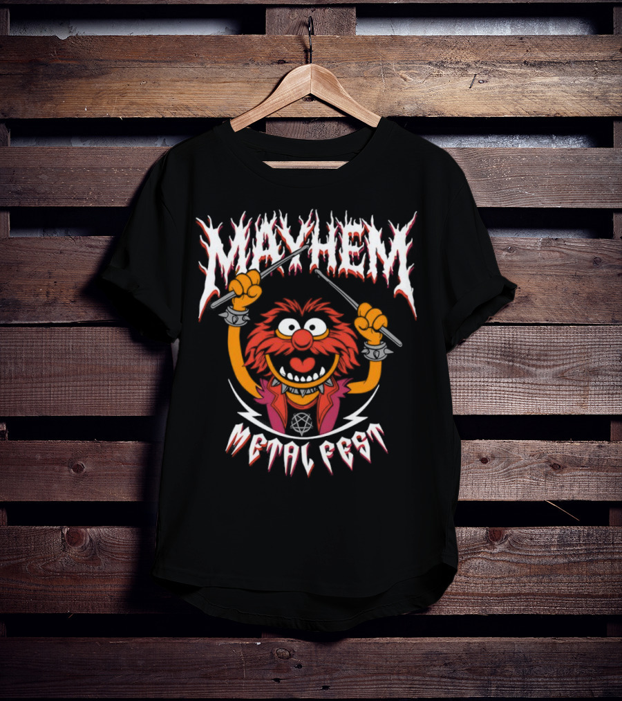 Mayhem Metal Fest Animal Muppets Character Rock Drummer T-Shirt