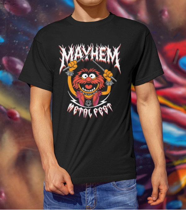Mayhem Metal Fest Animal Muppets Character Rock Drummer T-Shirt