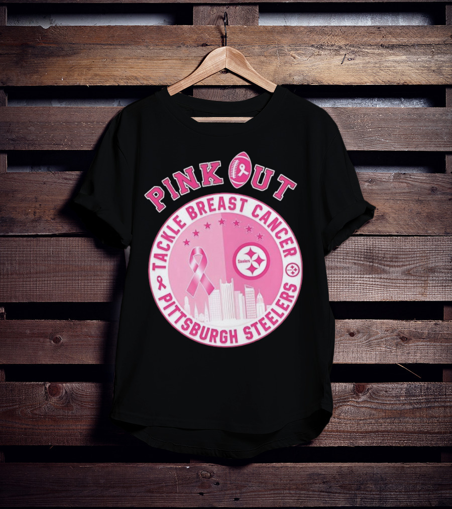Pink Out Tackle Breast Cancer Pittsburgh Steelers Ribbon Awareness T-Shirt