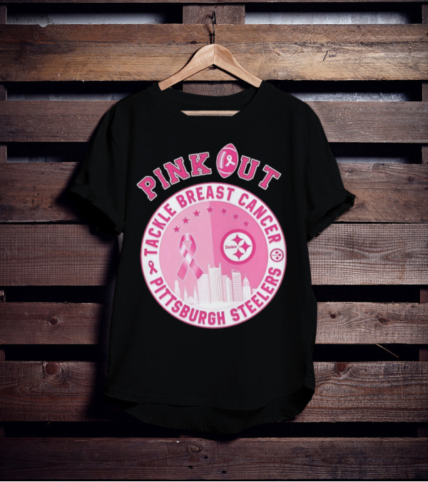 Pink Out Tackle Breast Cancer Pittsburgh Steelers Ribbon Awareness T-Shirt