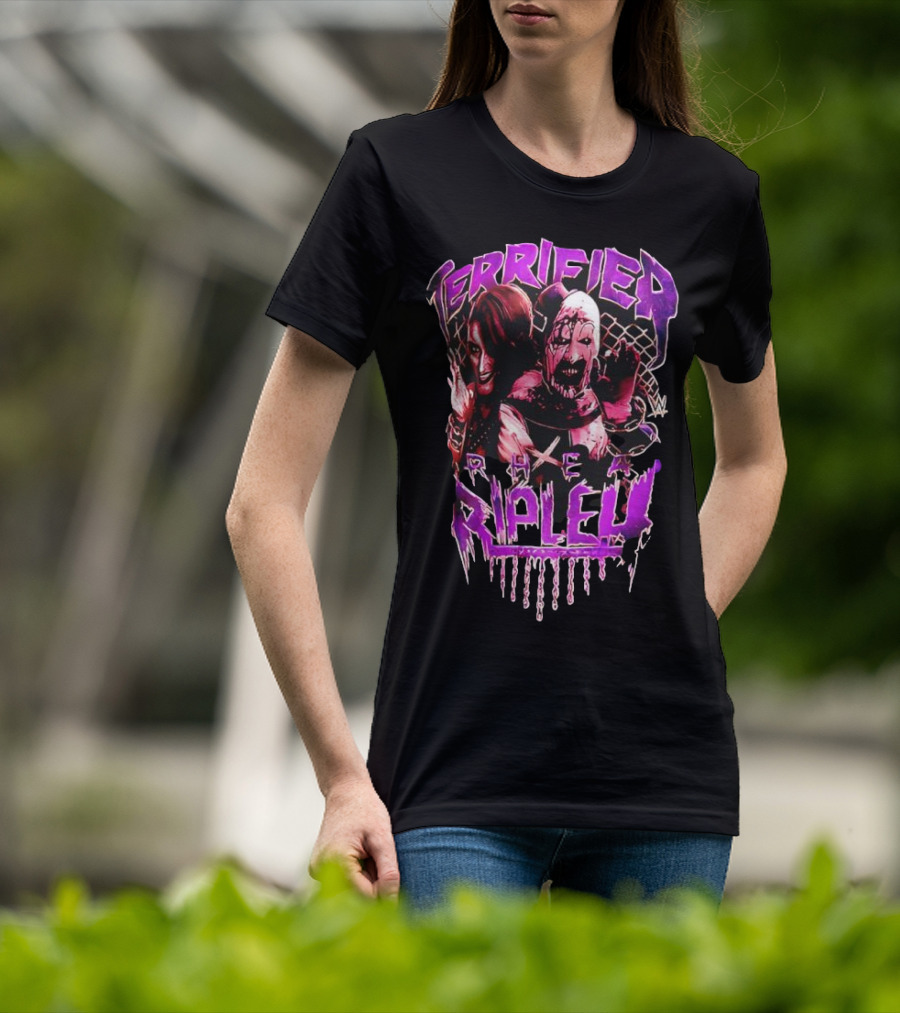 Terrifier Rhea Ripley WWE Crossover Superstar Art Clown Graphic T-Shirt