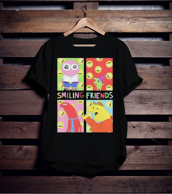 Smiling Friends Character Grid Pop Art Funny Cartoon Faces T-Shirt