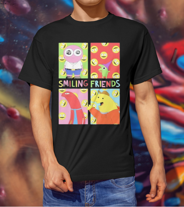 Smiling Friends Character Grid Pop Art Funny Cartoon Faces T-Shirt