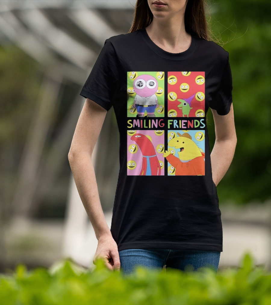 Smiling Friends Character Grid Pop Art Funny Cartoon Faces T-Shirt