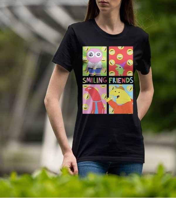 Smiling Friends Character Grid Pop Art Funny Cartoon Faces T-Shirt