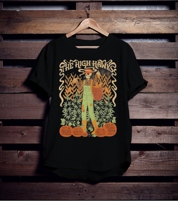 The High Hawks Halloween 2025 Tour Majestic Theatre Garcia's Pines Fest Friendly Valley Tavern T-Shirt